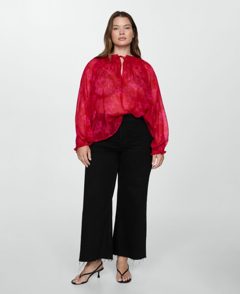 Women's Semi-Transparent Floral-Print Blouse