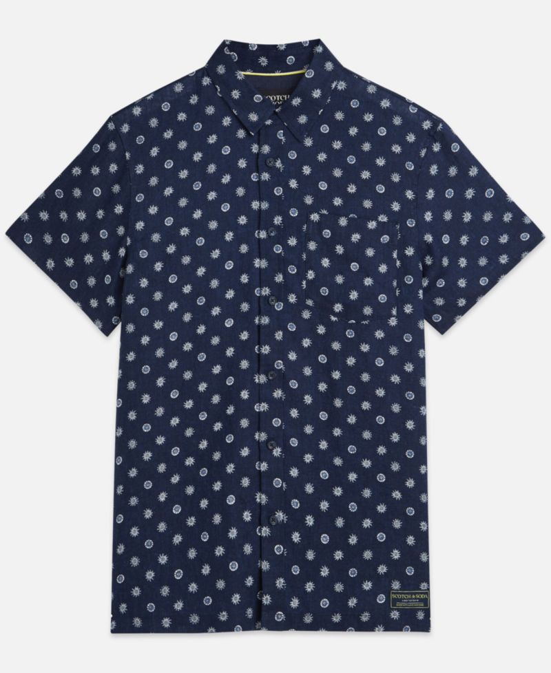 Men's Linen Micro Print Short-Sleeve Shirt
