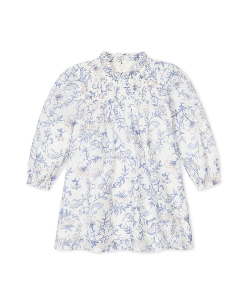 Baby Girls Hope and Henry Organic Long Sleeve Ruffle Neck Smocked Yoke Dress