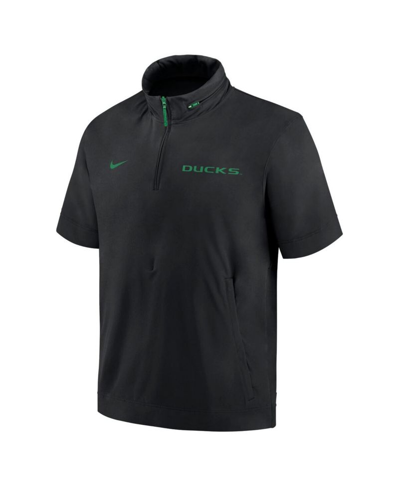 Men's Black Oregon Ducks 2024 Sideline Coach Short Sleeve Half-Zip Hoodie Jacket
