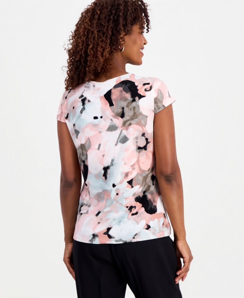 Petite Blurred Floral Cowlneck Top