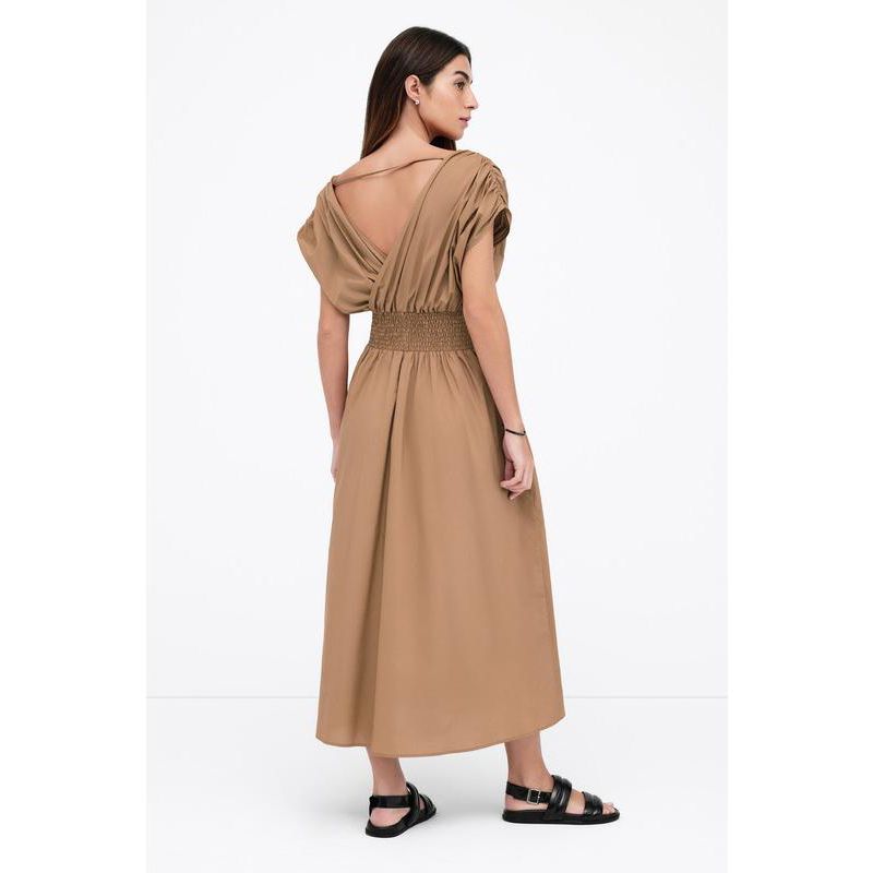 Women's Signe V-Neck Smocked-Waist Off-Shoulder Cotton Dress with Pockets