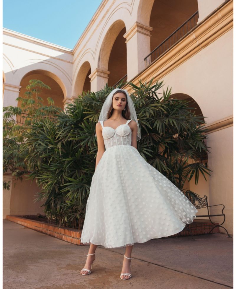 Women's Polka Dot Net Bustier A-Line Midi Dress