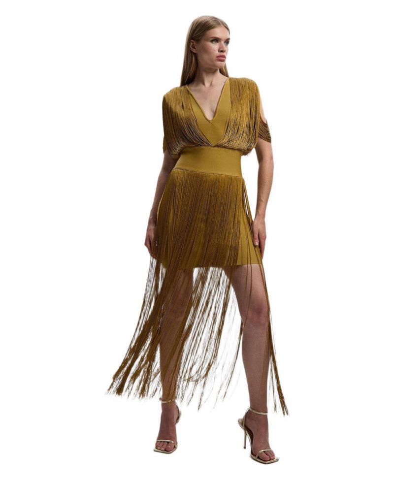 Women's Bandage Knit Fringe Detail Dress