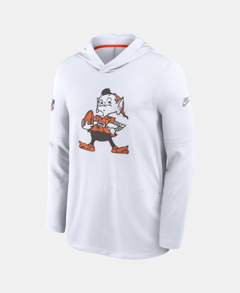 Men's White Cleveland Browns Sideline Dri-FIT Long Sleeve Hooded T-Shirt