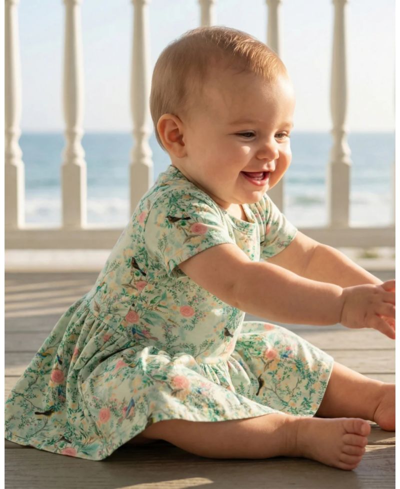 Baby Girls Sage Blossom Bamboo Twirl Dress with Bodysuit