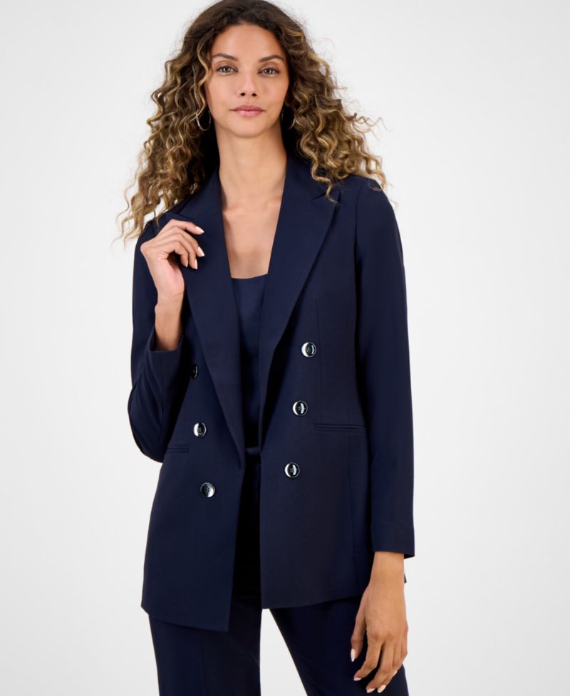 Women's Bi-Stretch Faux Double-Breasted Boyfriend Blazer