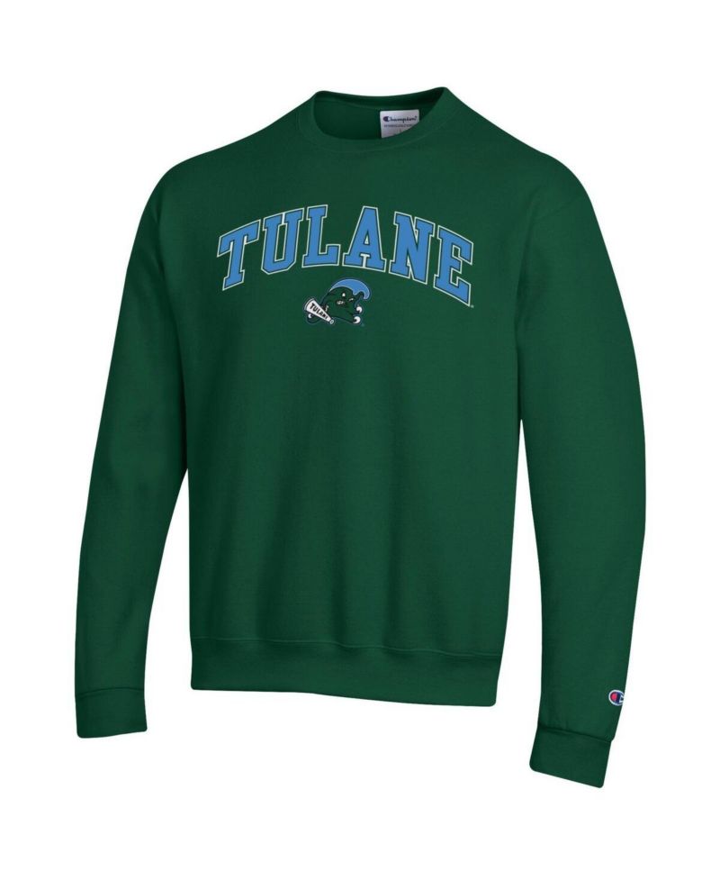Men's Green Tulane Green Wave Arch Over Logo Pullover Sweatshirt