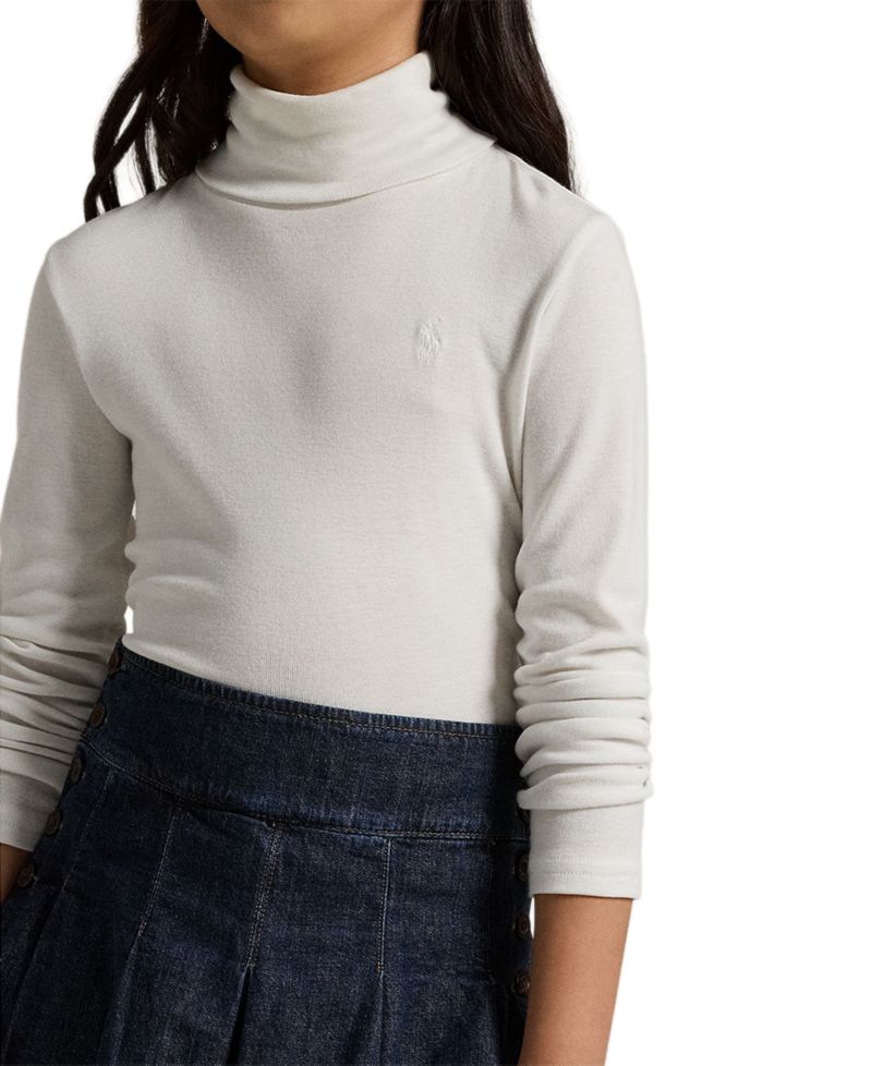 Girls' 4-16 Ribbed Long-Sleeve Cotton-Blend Turtleneck T-Shirt