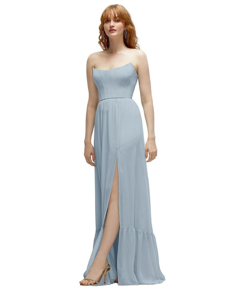 Plus Size Strapless Cat-Eye Corset Maxi Dress with Ruffle Hem A-Line Skirt
