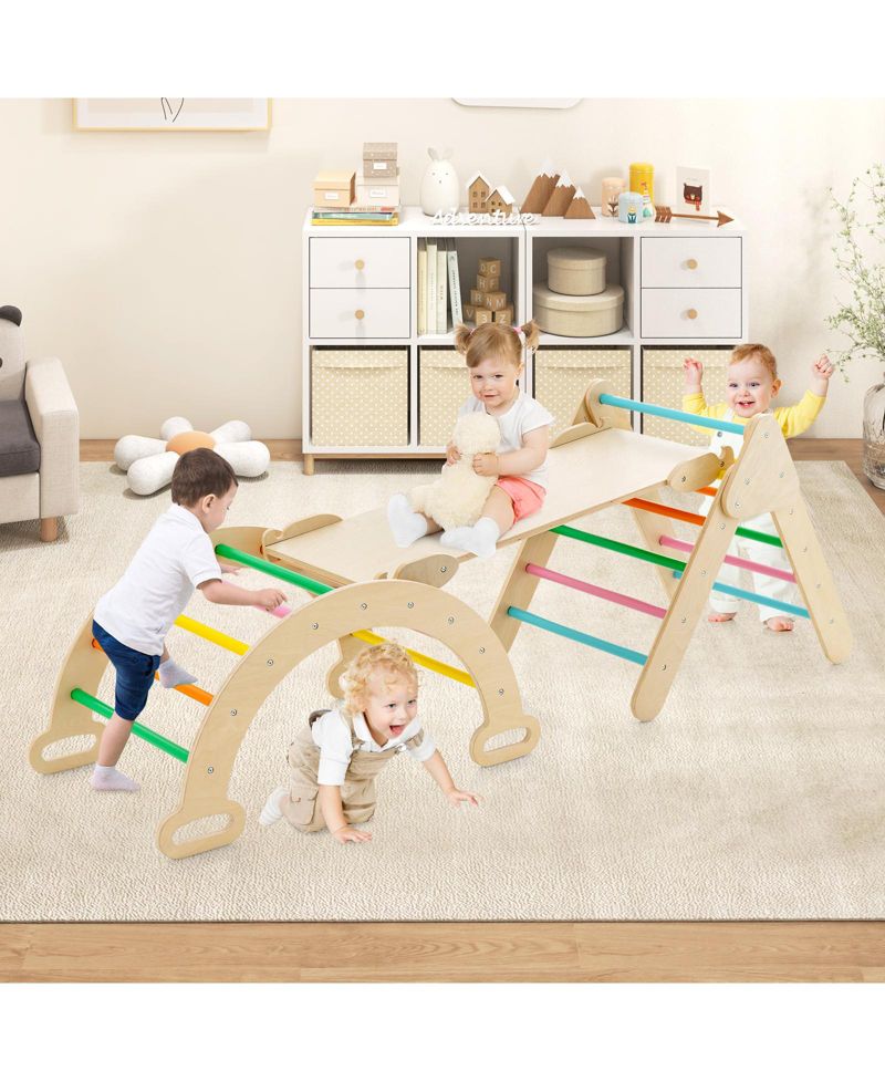 Montessori 2-in-1 Wooden Kids Climber with Triangle, Arch and Ramp