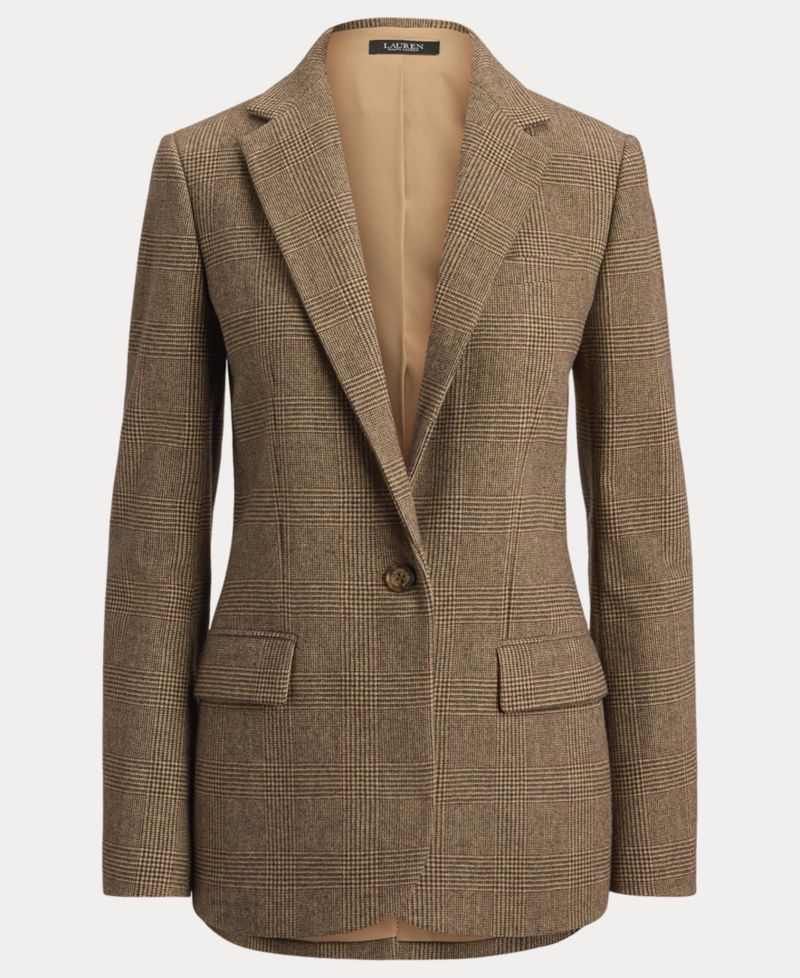 Women's Glen Plaid Wool Twill Tailored Blazer
