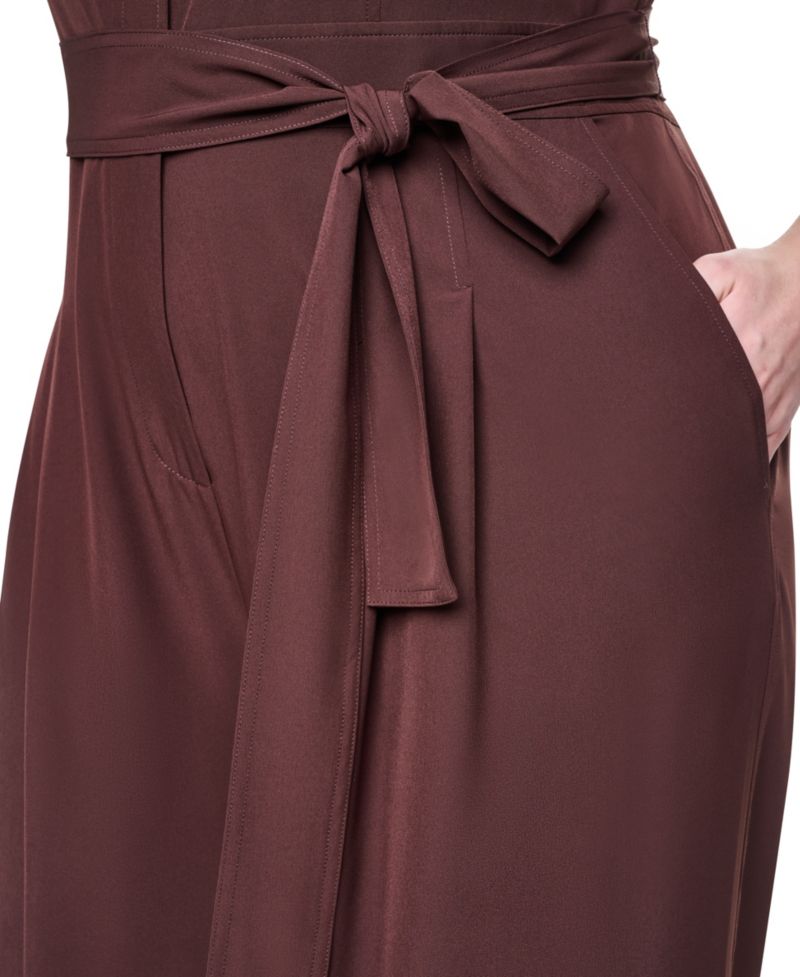 Plus Size Wide-Leg Short-Sleeve Tie Belt Jumpsuit