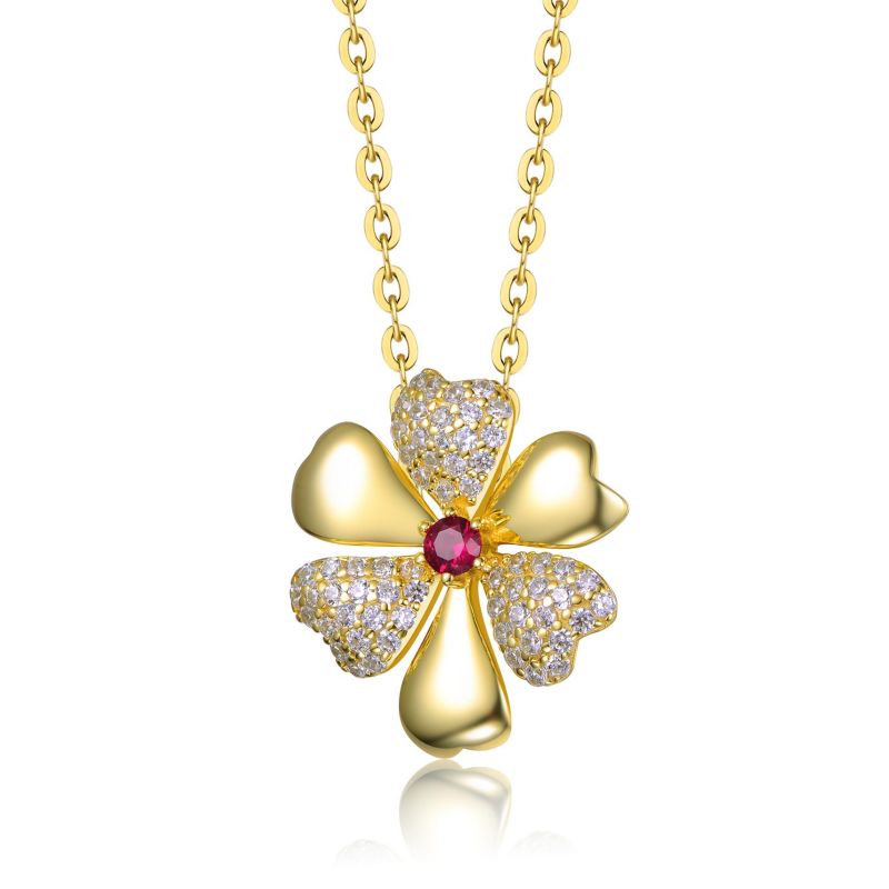 Sophisticated 14K Gold Plated CZ Pave Floral Necklace