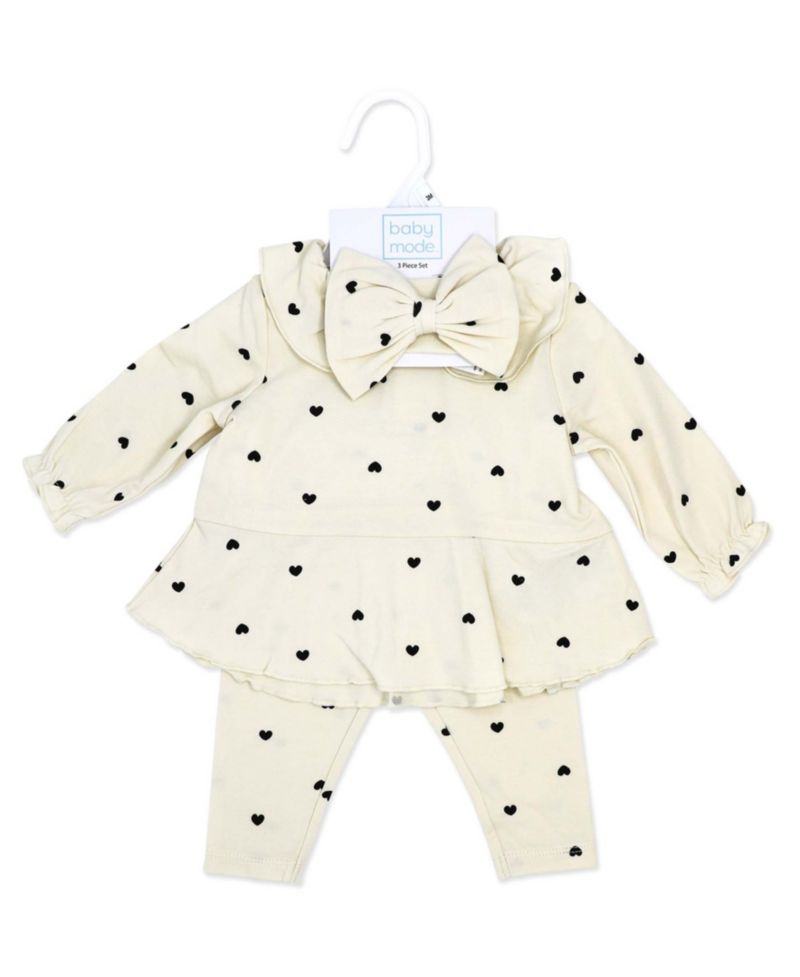 Baby Girls' Tiny Hearts Print Top, Leggings and Headband, 3-Piece Set