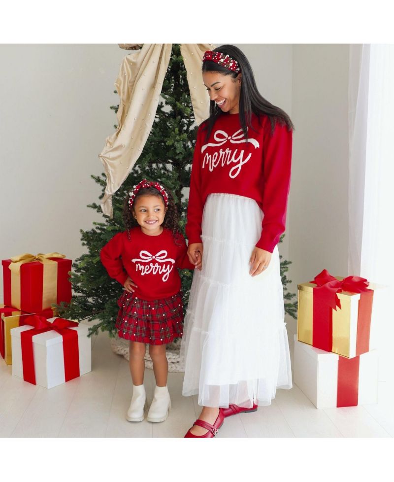 Girls' 4-16 Merry Bow Christmas Long-Sleeve Sweater