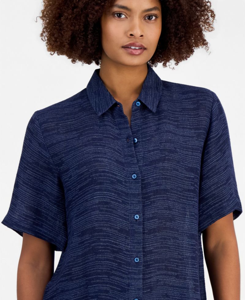 Eileen Fisher Women's Short-Sleeve Gauzy Jacquard Shirt