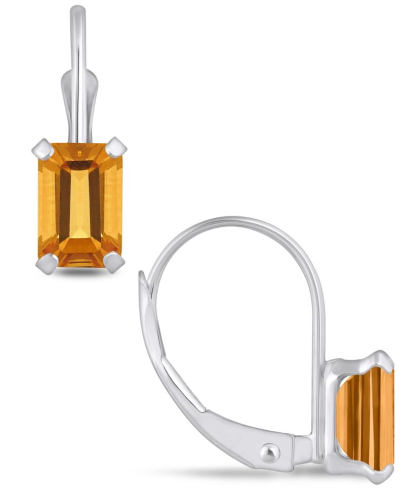 Gemstone Leverback Earrings in 10K White Gold
