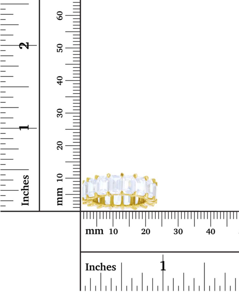 White Emerald Cut Cubic Zirconia Eternity Band in 14k Yellow Gold Plated Sterling Silver
