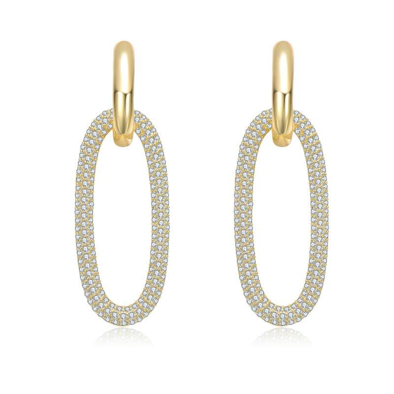Elegant Cubic Zirconia Encrusted Oval Hoop Drop Earrings
