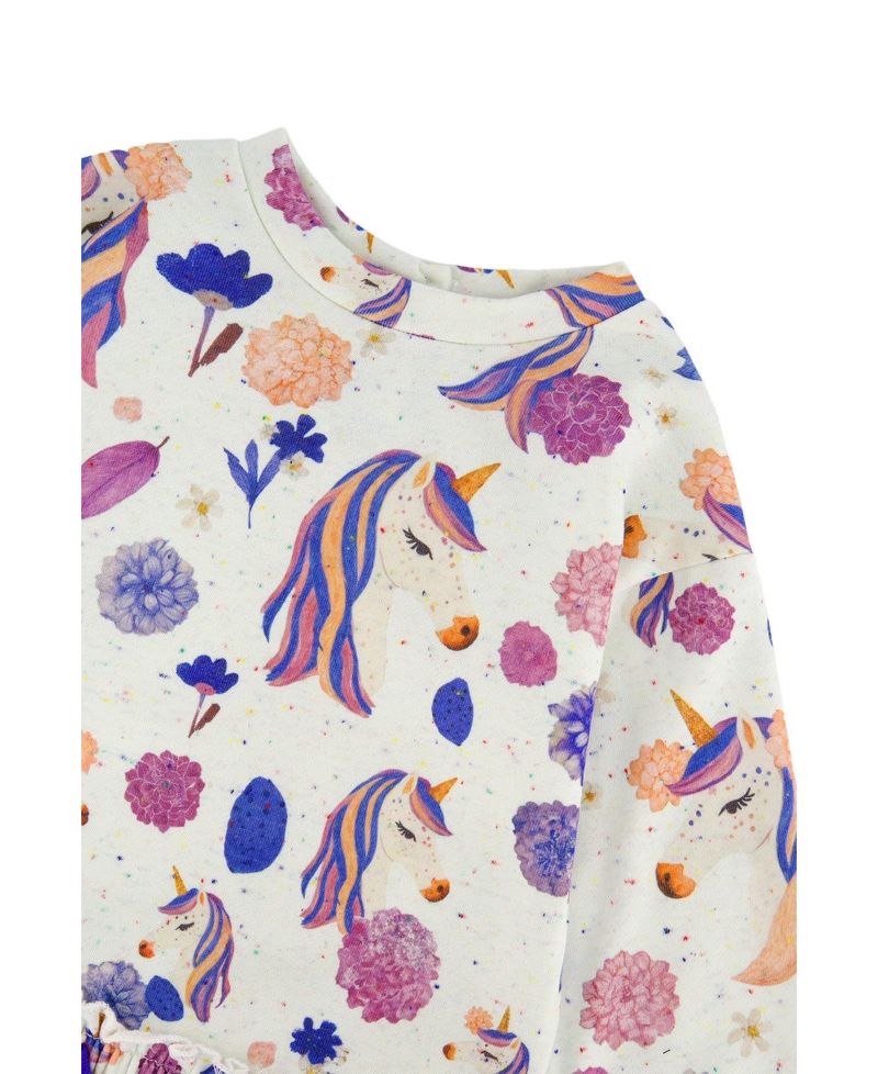 Little and Big Girl 6-12Y French Terry Dress Unicorn Print