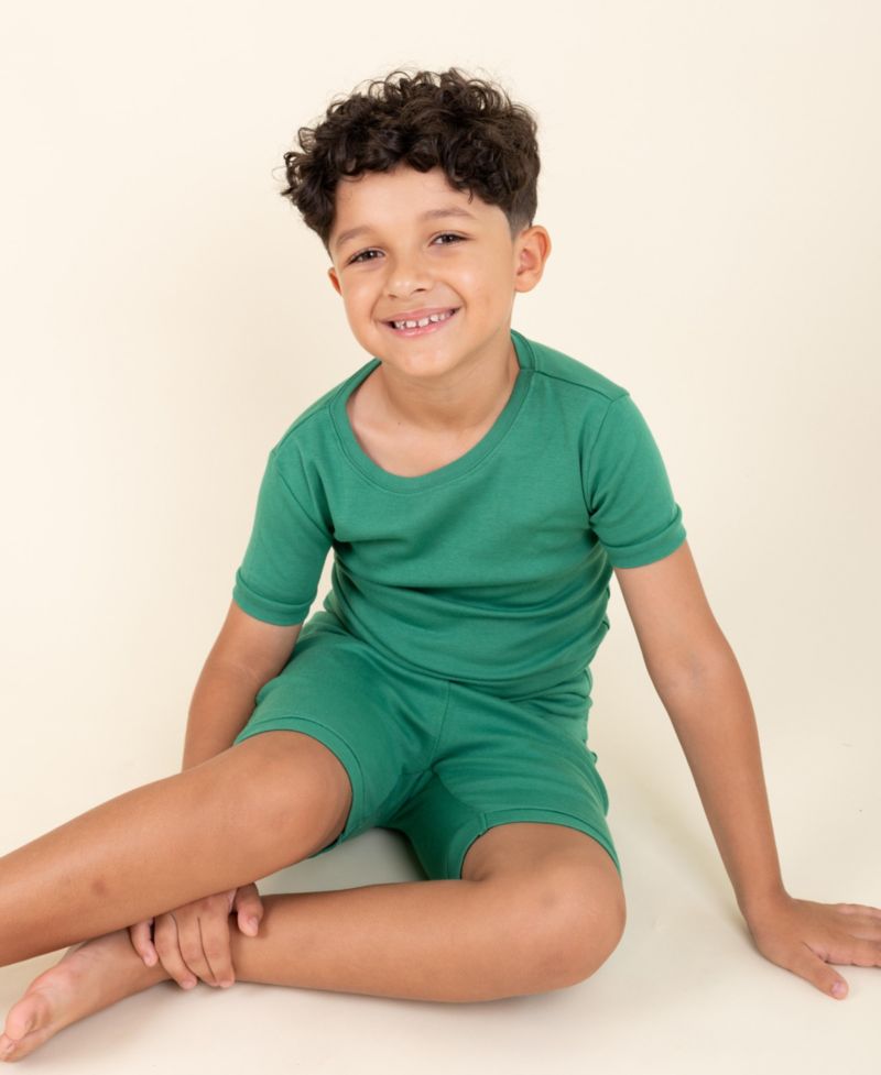 Kids Matching Family Two Piece Cotton Short Sleeve Shirt and Shorts Solid Color Pajamas 6-14
