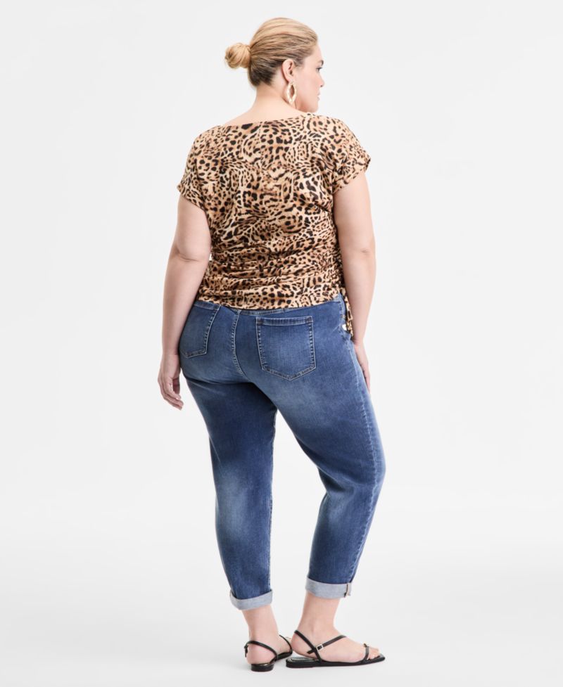 Plus Size Slim Tech Rolled-Cuff Boyfriend Jeans