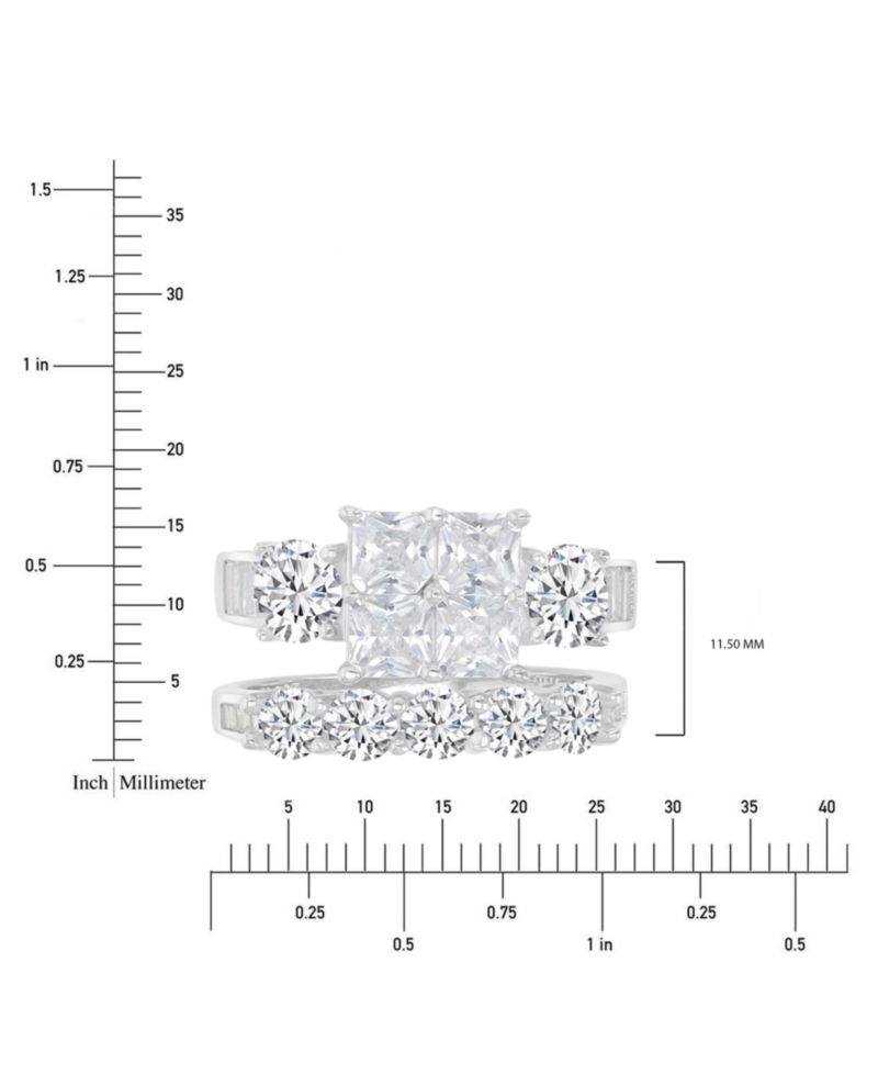 Cubic Zirconia Mixed Cut Quad Cluster Bridal Set in Sterling Silver