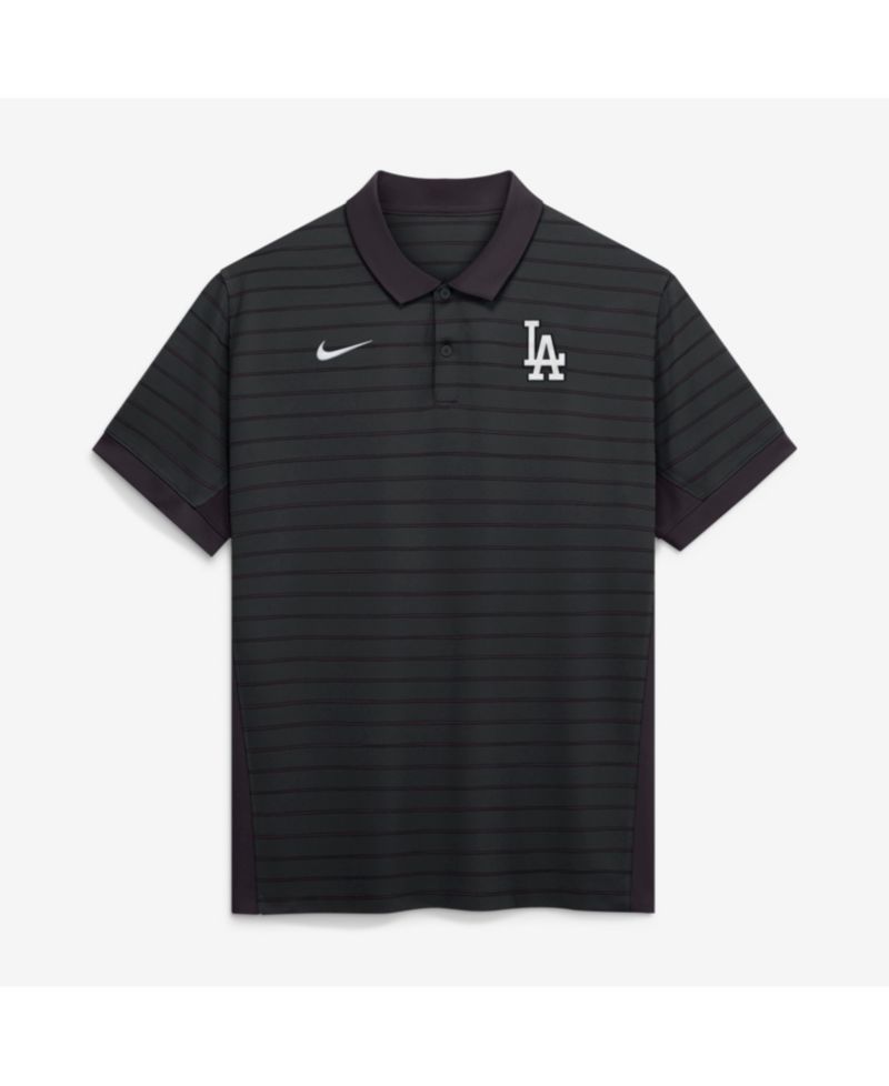 Men's Black Los Angeles Dodgers Authentic Collection Striped Victory Dri-FIT Polo Shirt