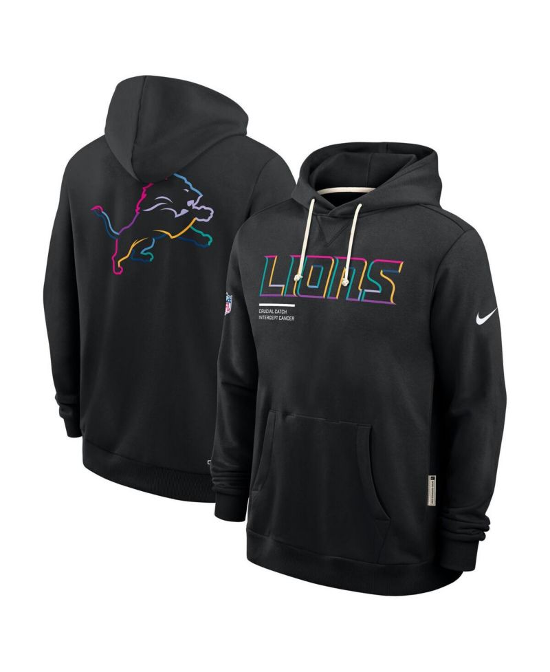 Men's Black Detroit Lions Tall 2025 NFL Crucial Catch Sideline Standard Issue Dri-FIT Hoodie