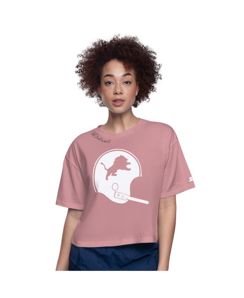 Women's Pink Detroit Lions Play the Ball Boxy Cropped T-Shirt
