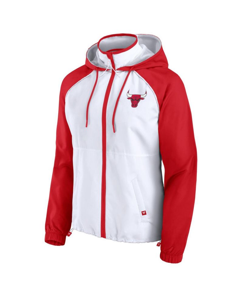 Women's White/Red Chicago Bulls Anorak Raglan Full-Zip Hoodie Jacket