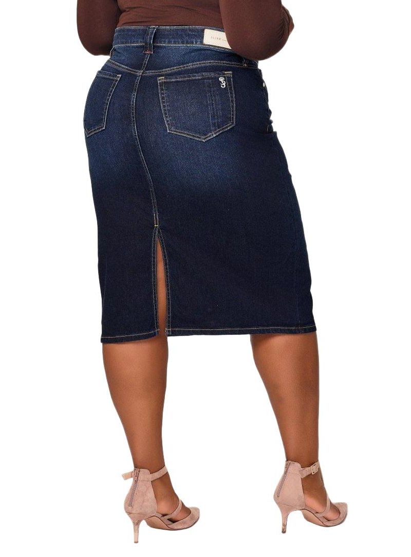 Women's Denim Midi Skirt in 28"length with side vents - Emma
