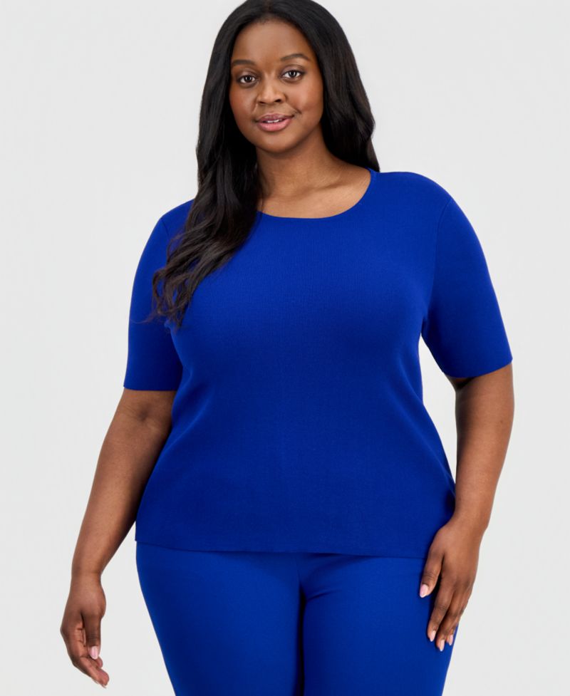 ASL Plus Size Elbow-Sleeve Sweater T-Shirt