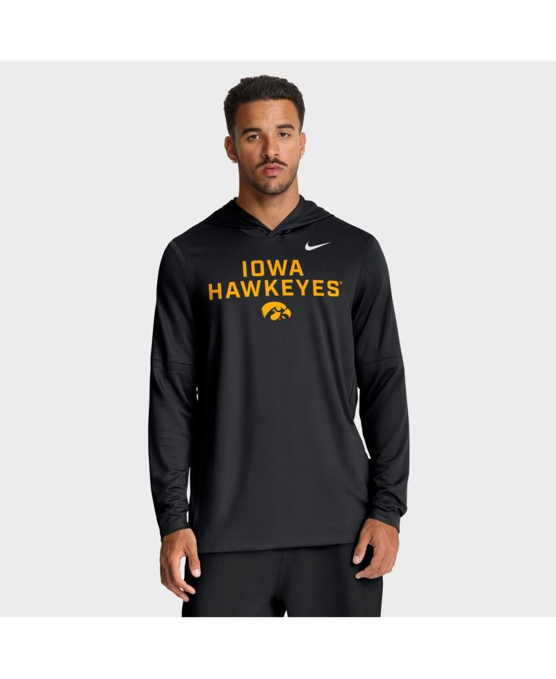 Men's Black Iowa Hawkeyes 2025 Sideline Performance Long Sleeve Hoodie T-Shirt