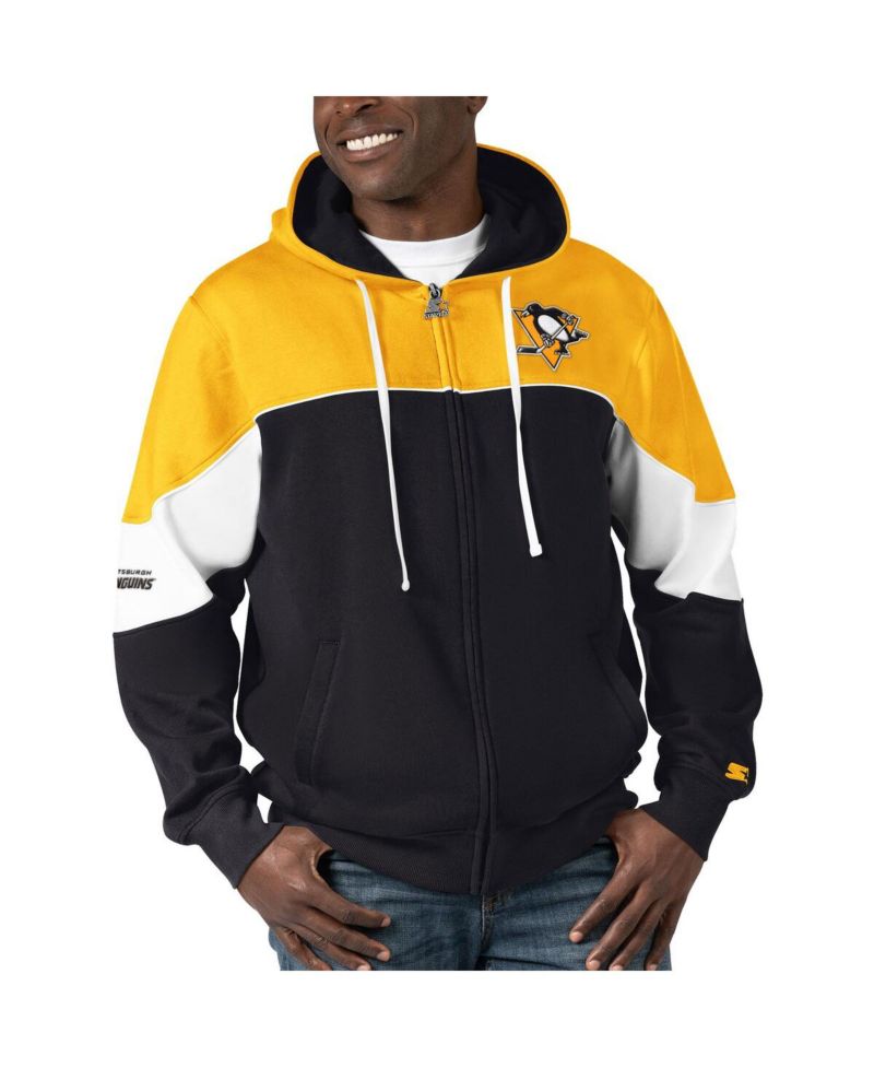 Men's Black, Gold Pittsburgh Penguins Power Forward Full-Zip Hoodie