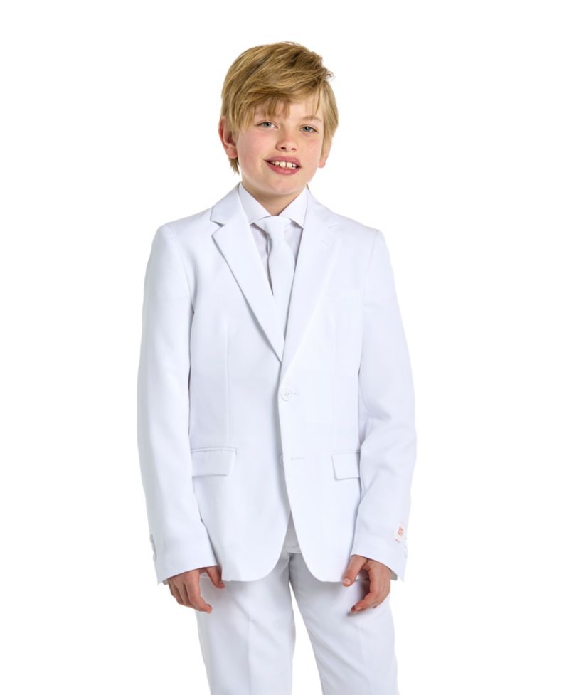 Teen Boys White Knight Slim Fit Solid Suit Including Blazer, Pants and Clip-On-Tie