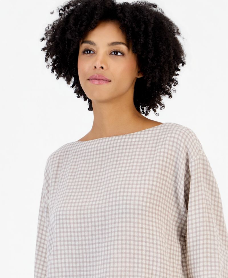 Women's Boat-Neck Boxy Long-Sleeve Wool-Blend Top