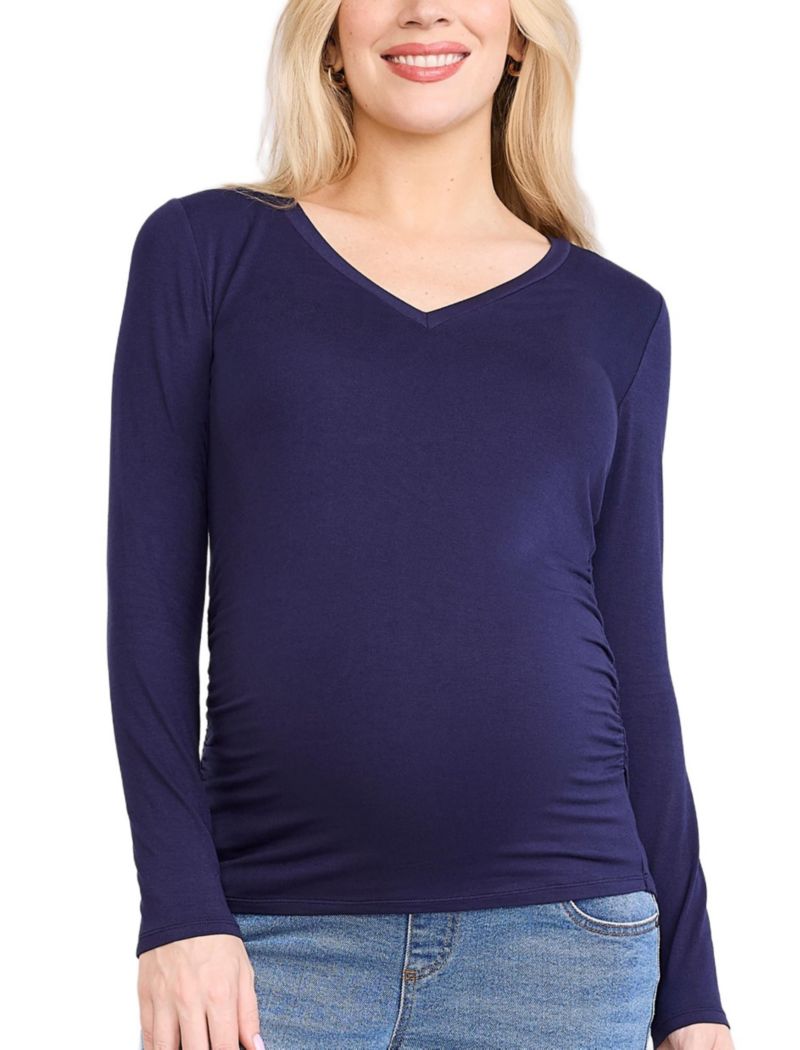 Women's Motherhood V-Neck Side-Ruched Long Sleeve Tee