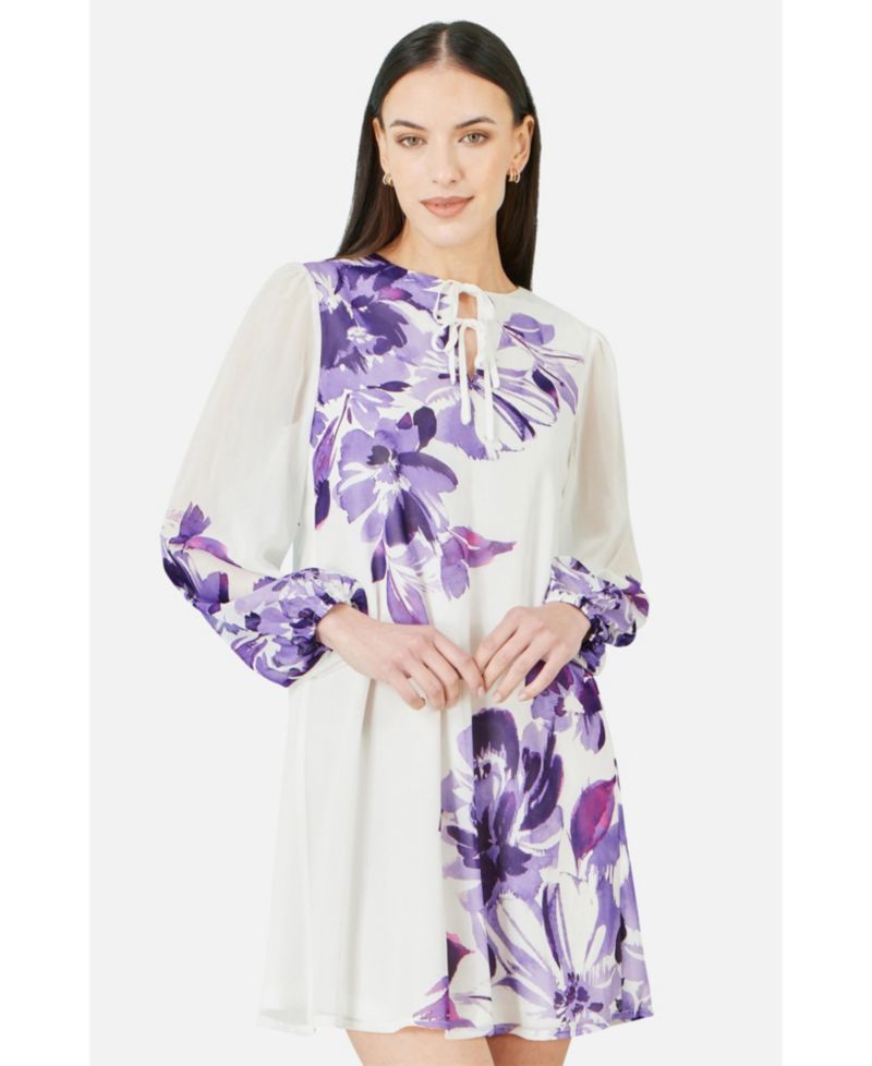 Women's Keyhole Neck Floral Tunic Dress