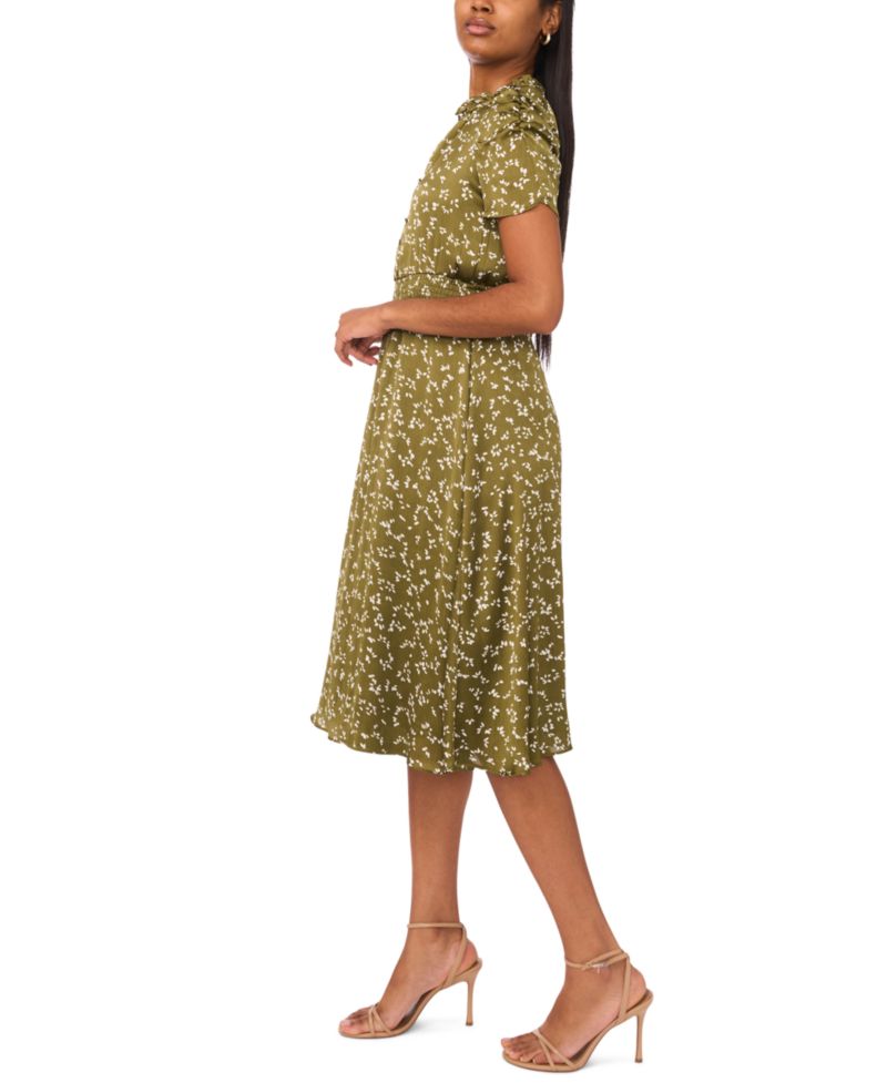 Petite Puff-Sleeve Chiffon Midi Dress