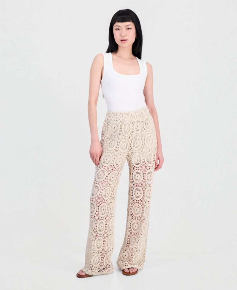 Women's Cotton Crochet Wide-Leg Pants