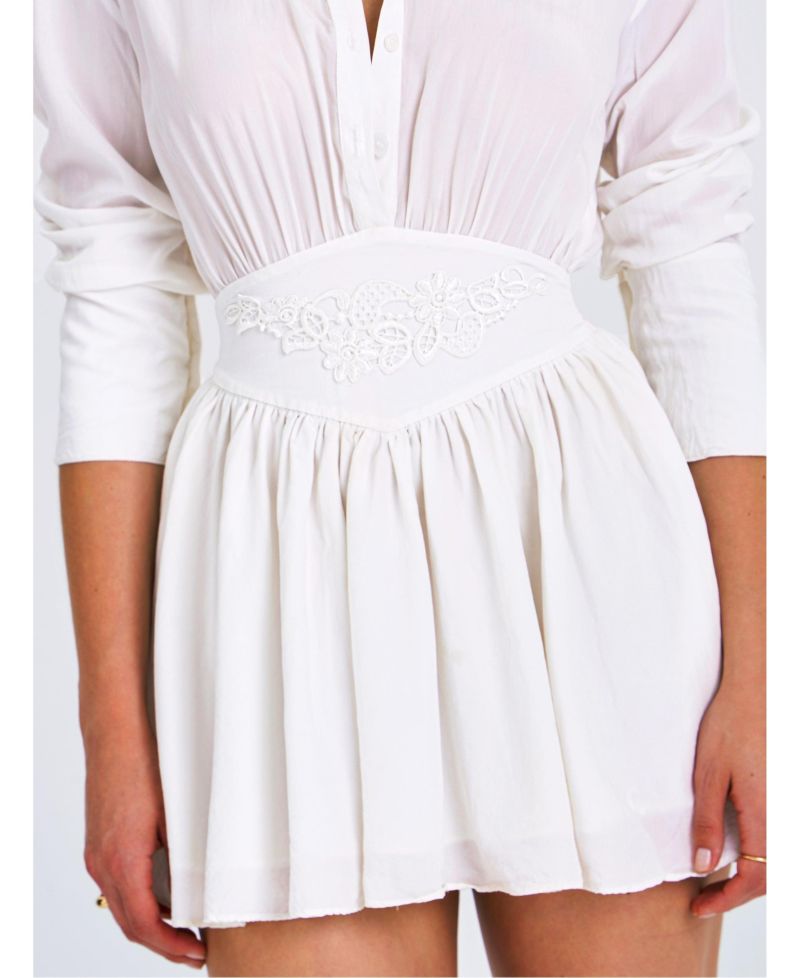 Women's Jamila White Shirt Mini Dress with Embroidered Waist Detail