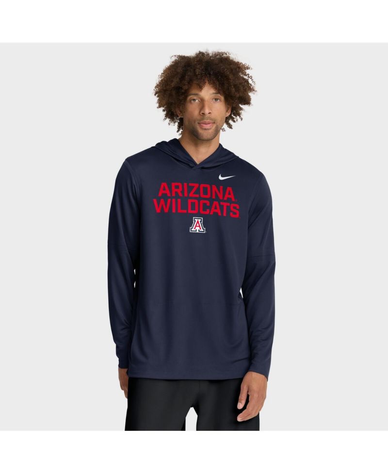 Men's Navy Arizona Wildcats 2025 Sideline Performance Long Sleeve Hoodie T-Shirt