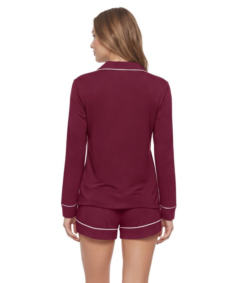 Women's Burgundy Washington Commanders Medley Long Sleeve Button-Up and Shorts Sleep Set