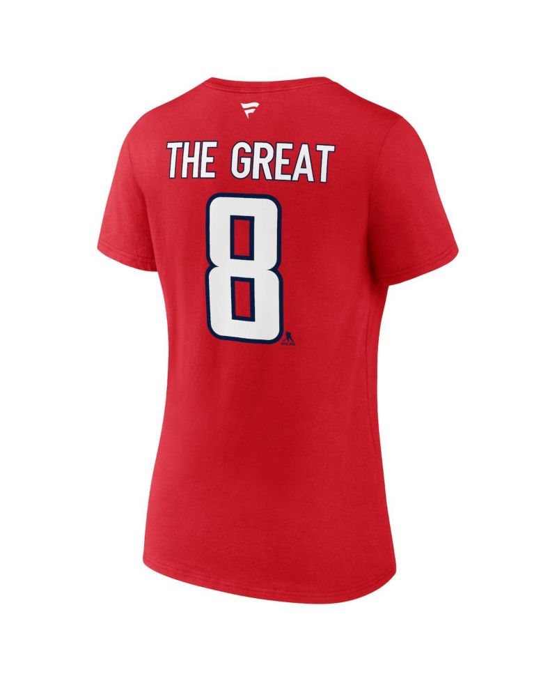 Women's Alexander Ovechkin Athletic Red Washington Capitals NHL All-Time Leading Goal Scorer The Great 8 Name & Number V-Neck T-Shirt