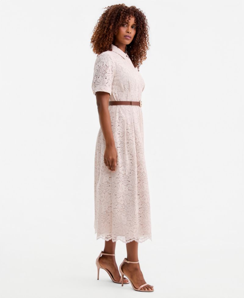Women's Floral Lace Belted Shirtdress