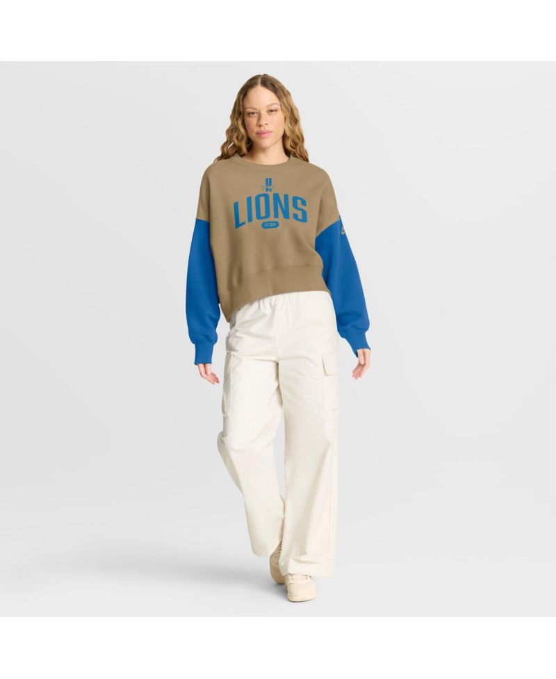 Women's Tan Detroit Lions Oversized Rewind Pullover Sweatshirt