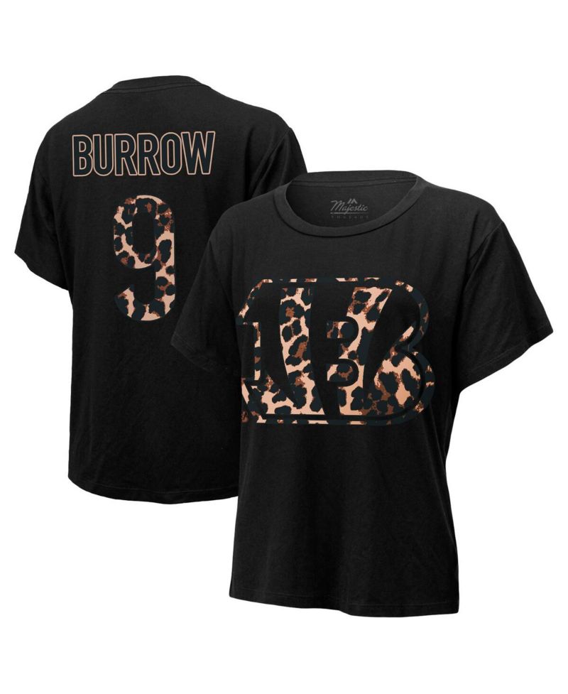 Women's Threads Joe Burrow Black Cincinnati Bengals Leopard Player Name and Number T-shirt