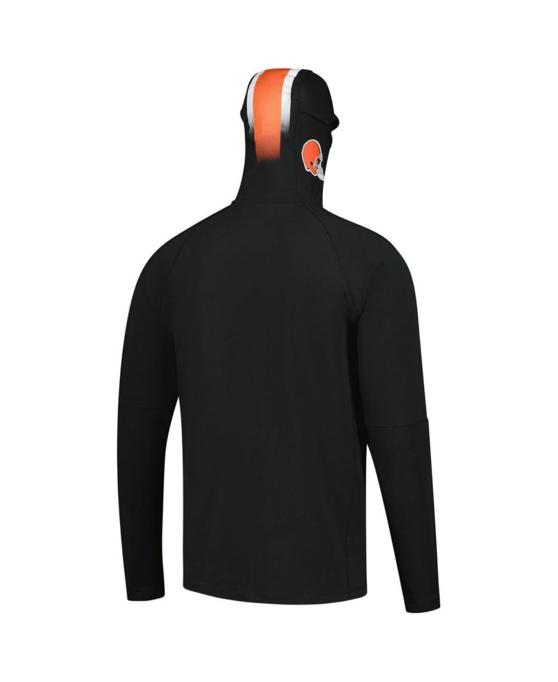 Men's Black Cleveland Browns Functional Fandom Balaclava Helmet Stripe Tri-Blend Hoodie